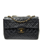 Shoulder Bag Maxi Jumbo XL Flap Black Quilted Lambskin Leather