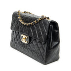 Shoulder Bag Maxi Jumbo XL Flap Black Quilted Lambskin Leather