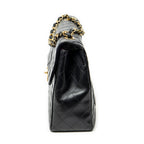 Shoulder Bag Maxi Jumbo XL Flap Black Quilted Lambskin Leather