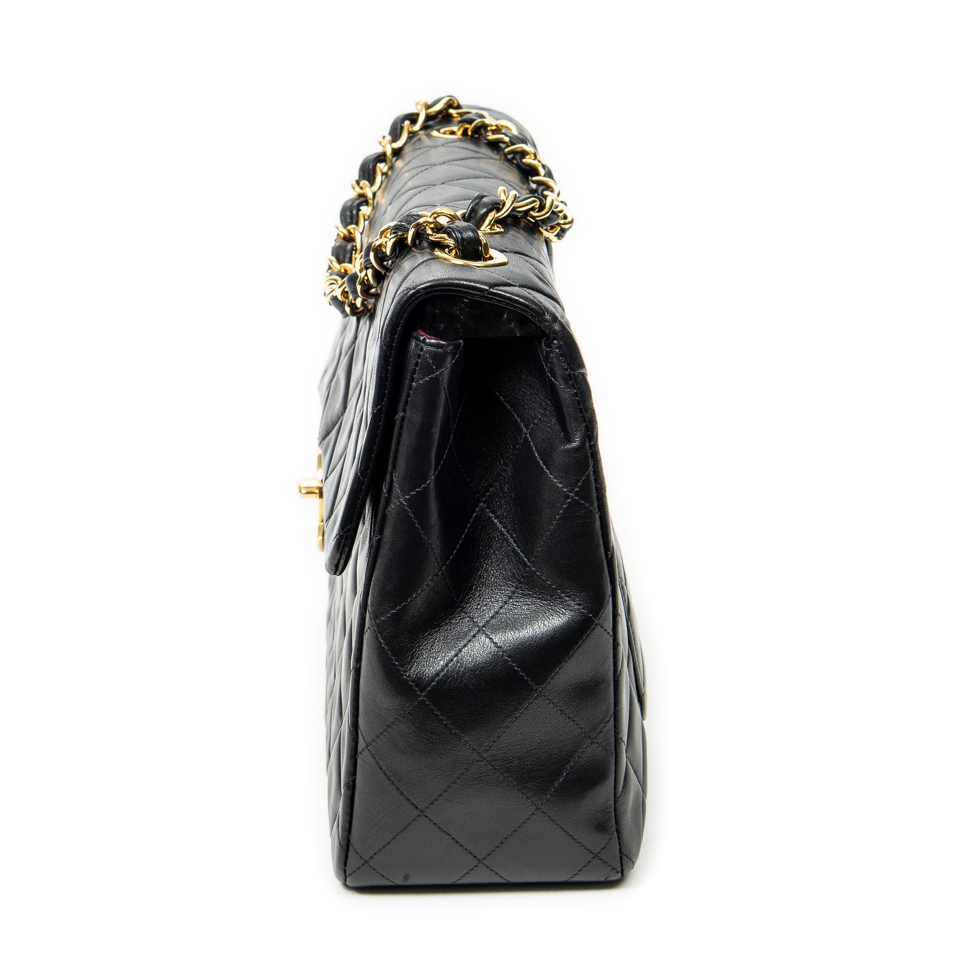 Shoulder Bag Maxi Jumbo XL Flap Black Quilted Lambskin Leather
