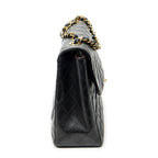 Shoulder Bag Maxi Jumbo XL Flap Black Quilted Lambskin Leather