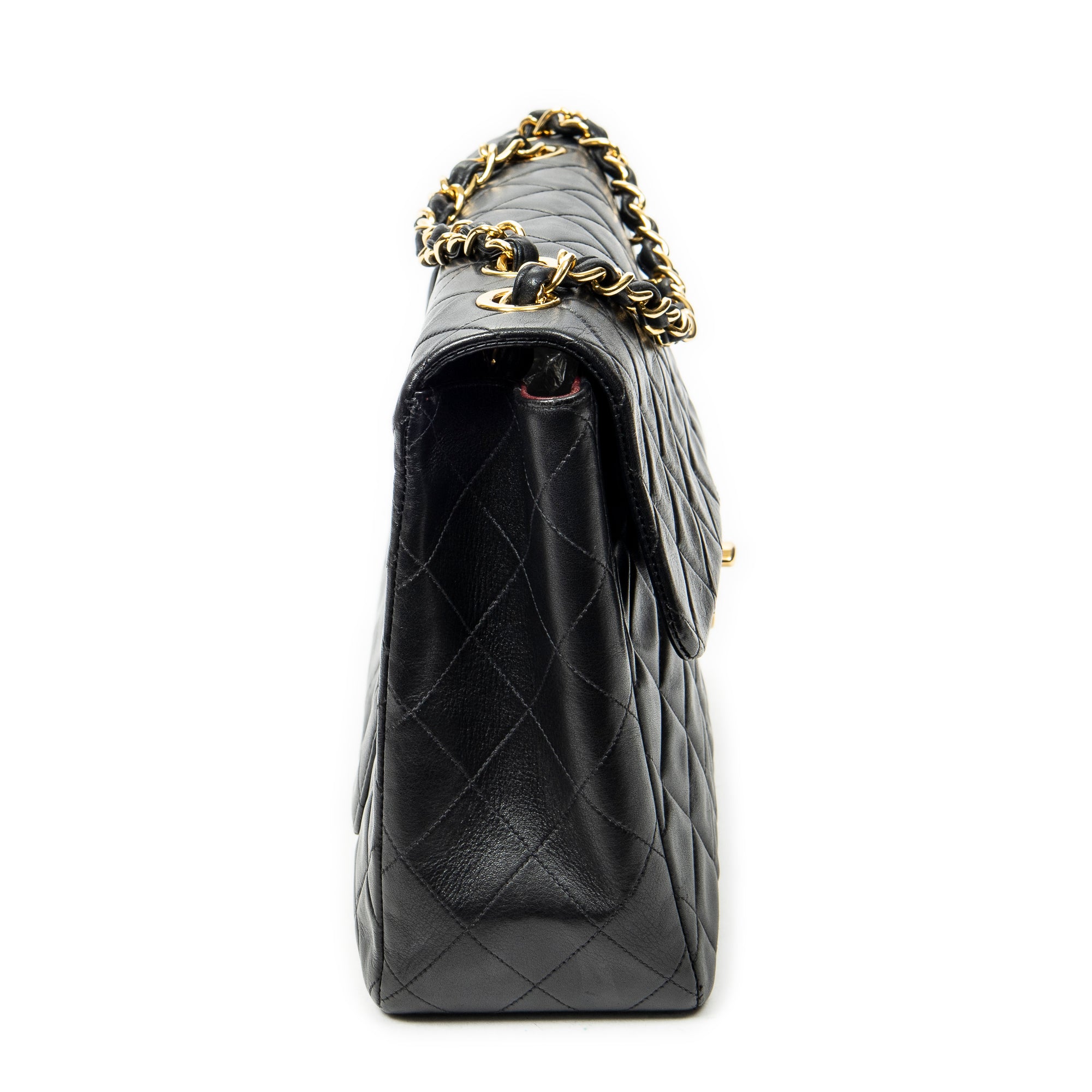 Shoulder Bag Maxi Jumbo XL Flap Black Quilted Lambskin Leather