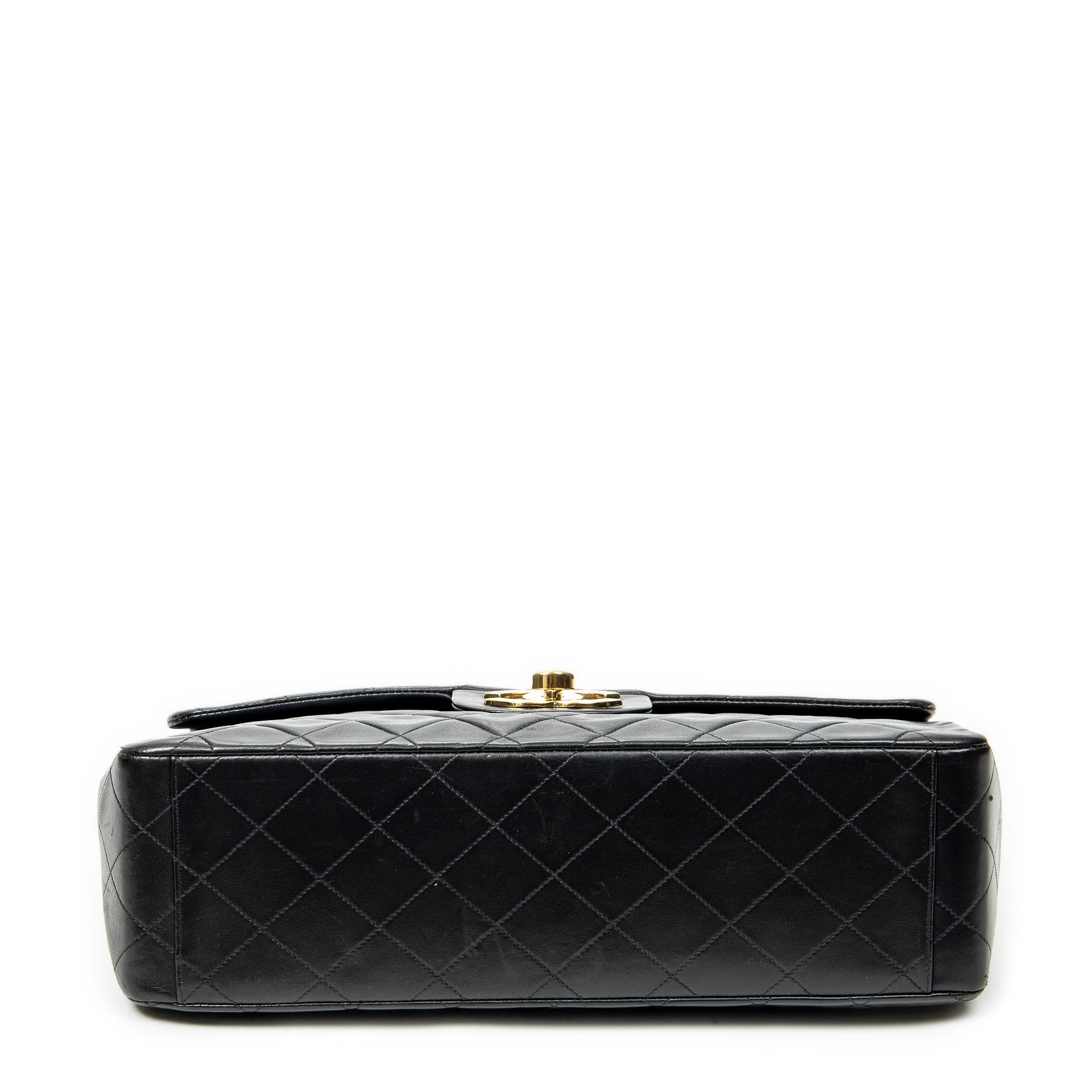 Shoulder Bag Maxi Jumbo XL Flap Black Quilted Lambskin Leather