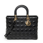 Shoulder Bag Large Lady Dior Zip Black Cannage Lambskin Leather