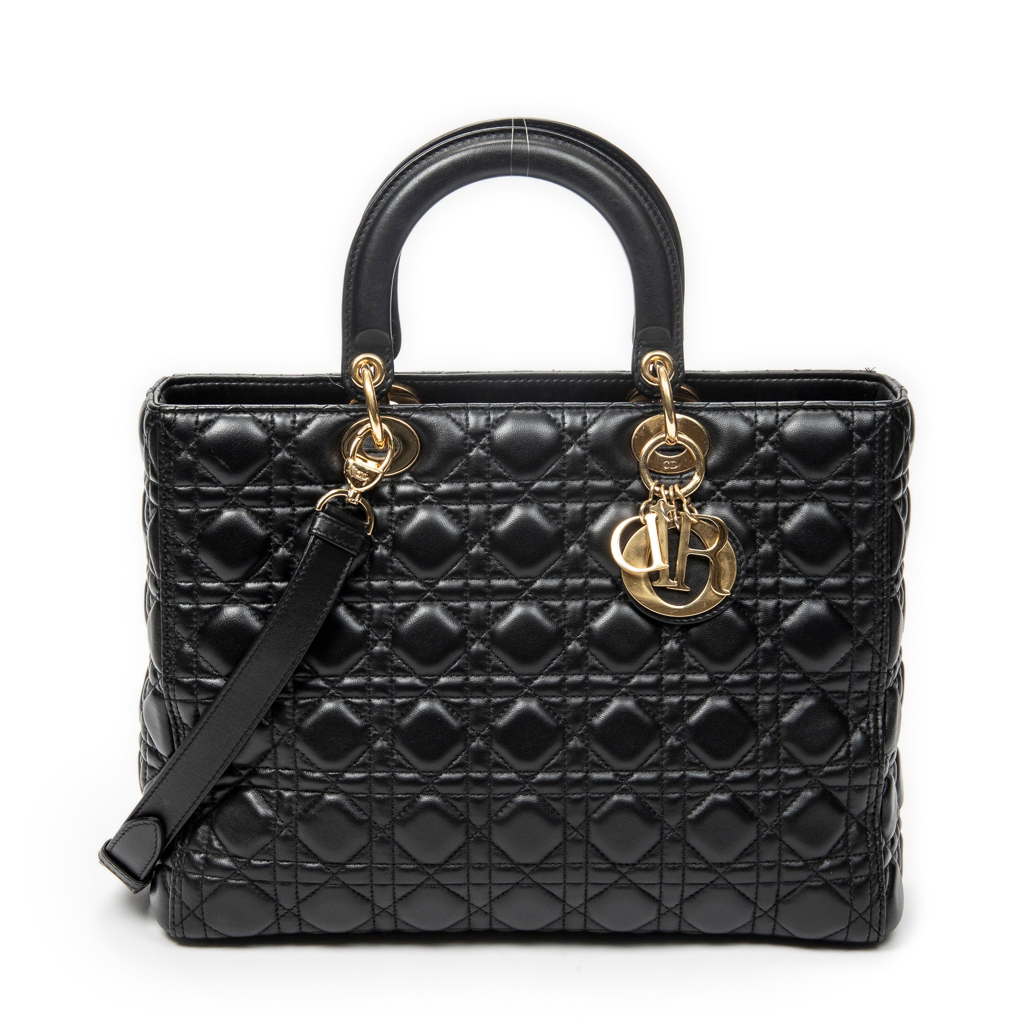 Shoulder Bag Large Lady Dior Zip Black Cannage Lambskin Leather