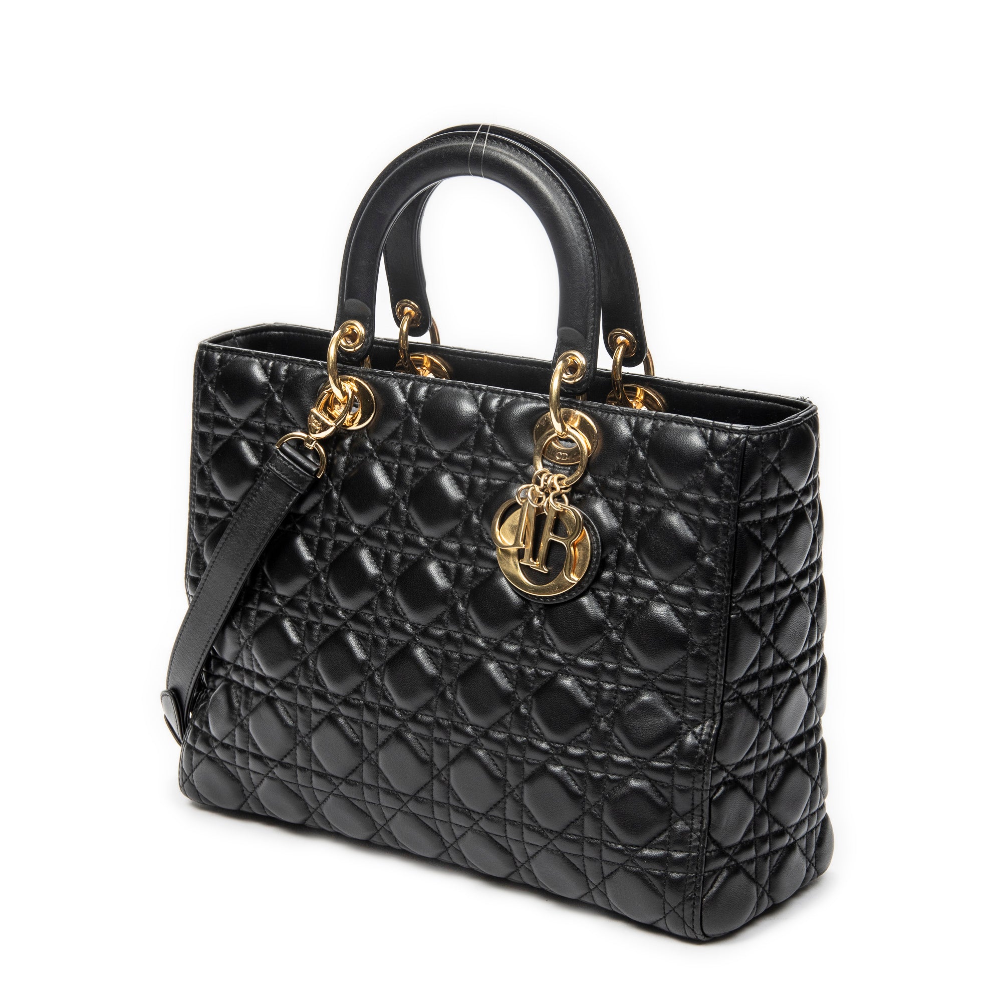 Shoulder Bag Large Lady Dior Zip Black Cannage Lambskin Leather