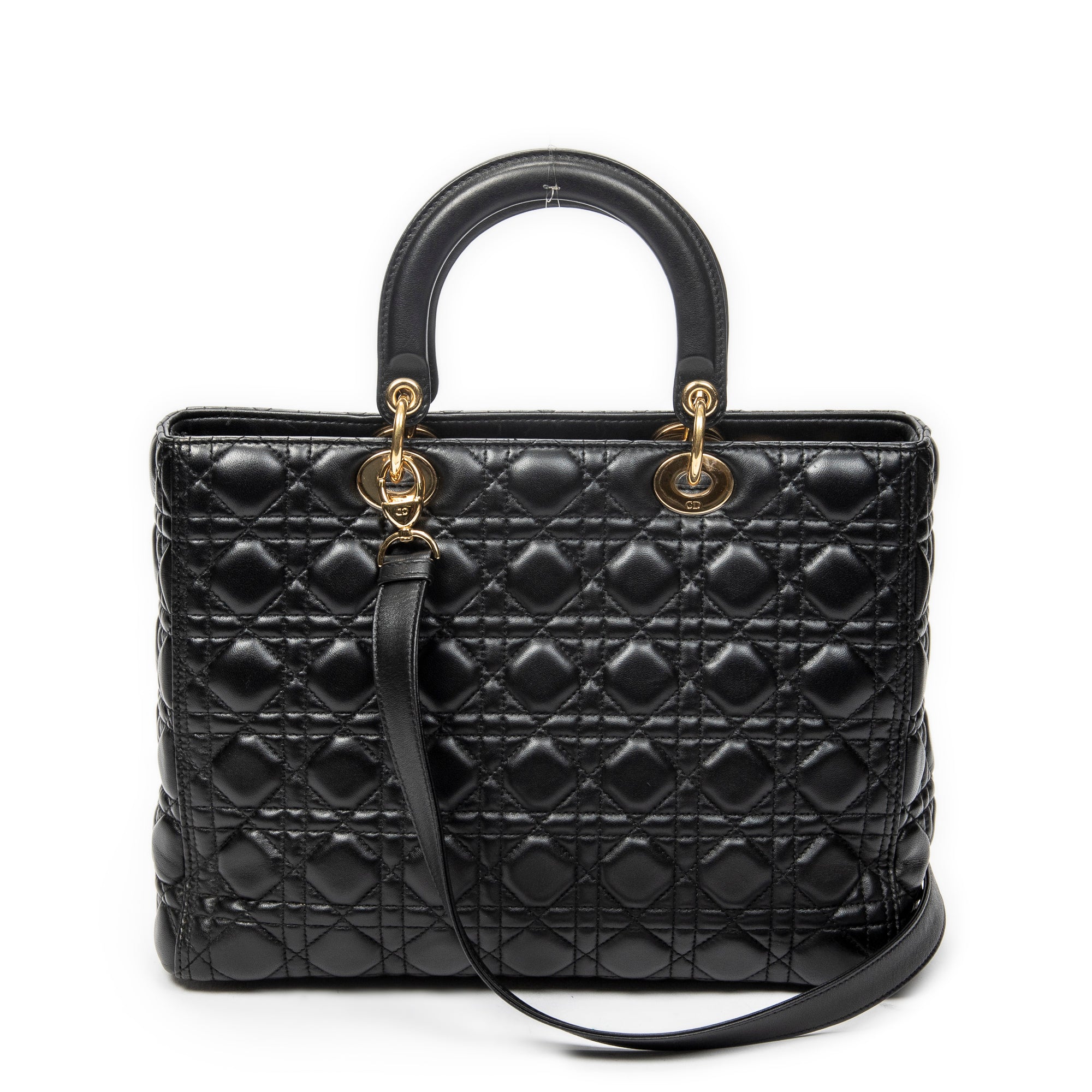 Shoulder Bag Large Lady Dior Zip Black Cannage Lambskin Leather
