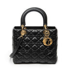 Shoulder Bag Medium Lady Dior Zip Black Cannage Lambskin Leather