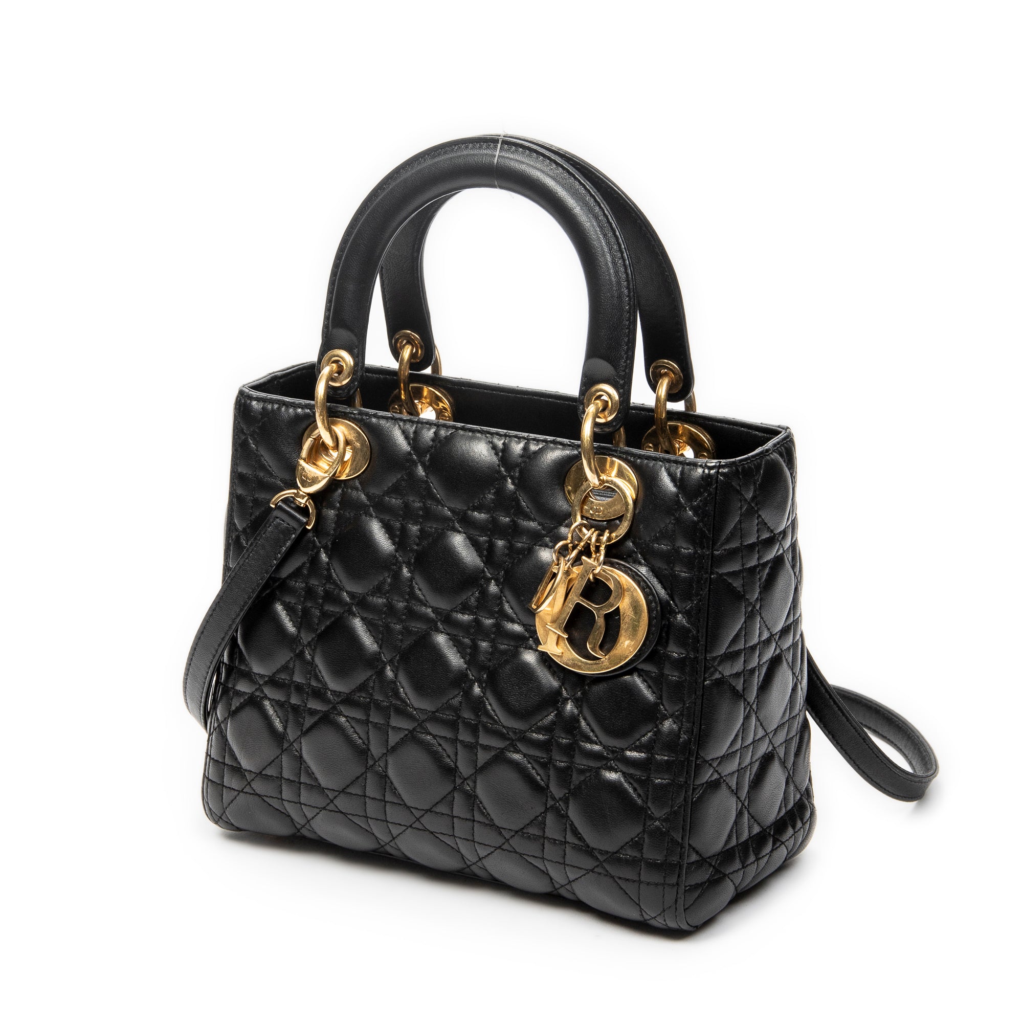 Shoulder Bag Medium Lady Dior Zip Black Cannage Lambskin Leather