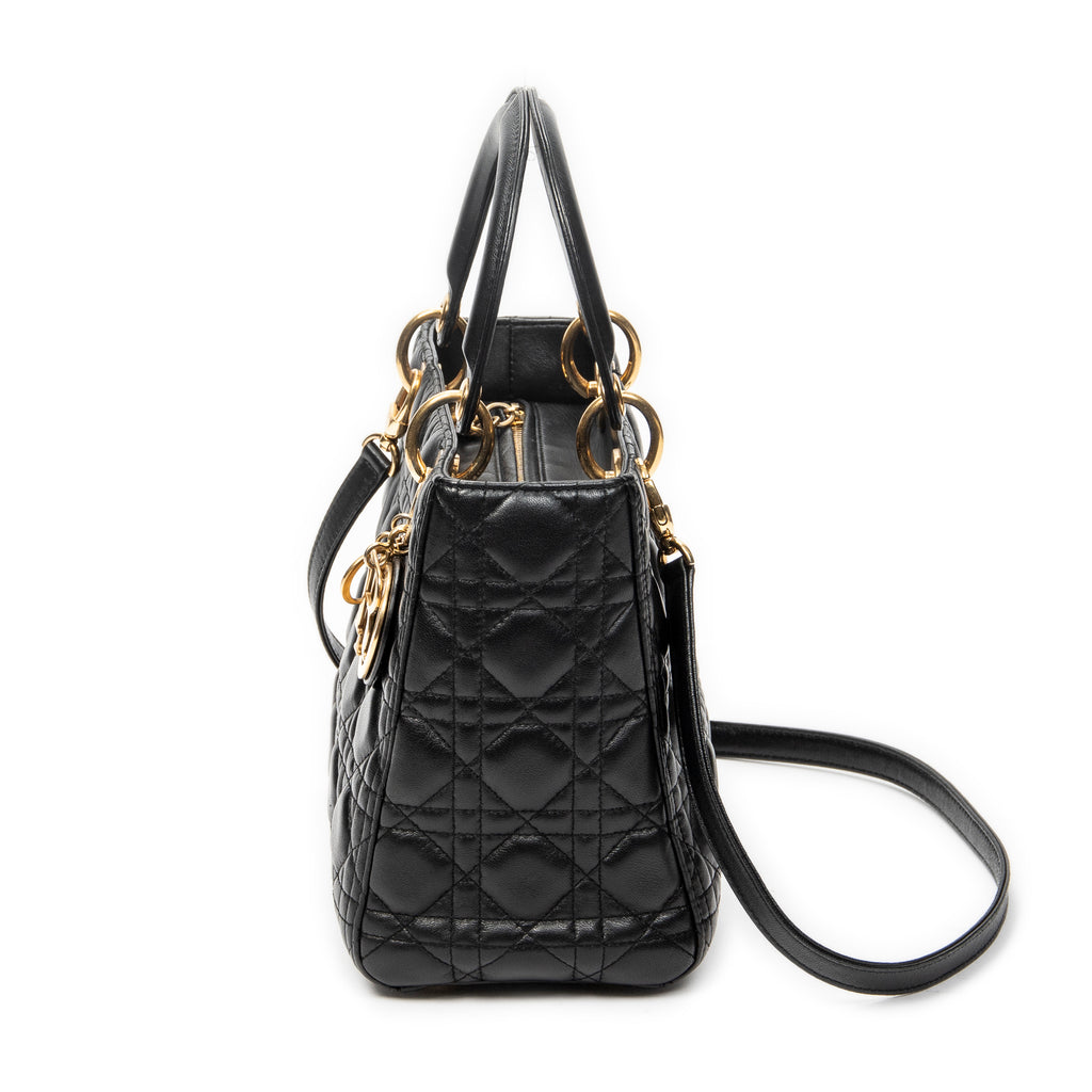 Shoulder Bag Medium Lady Dior Zip Black Cannage Lambskin Leather