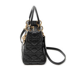 Shoulder Bag Medium Lady Dior Zip Black Cannage Lambskin Leather
