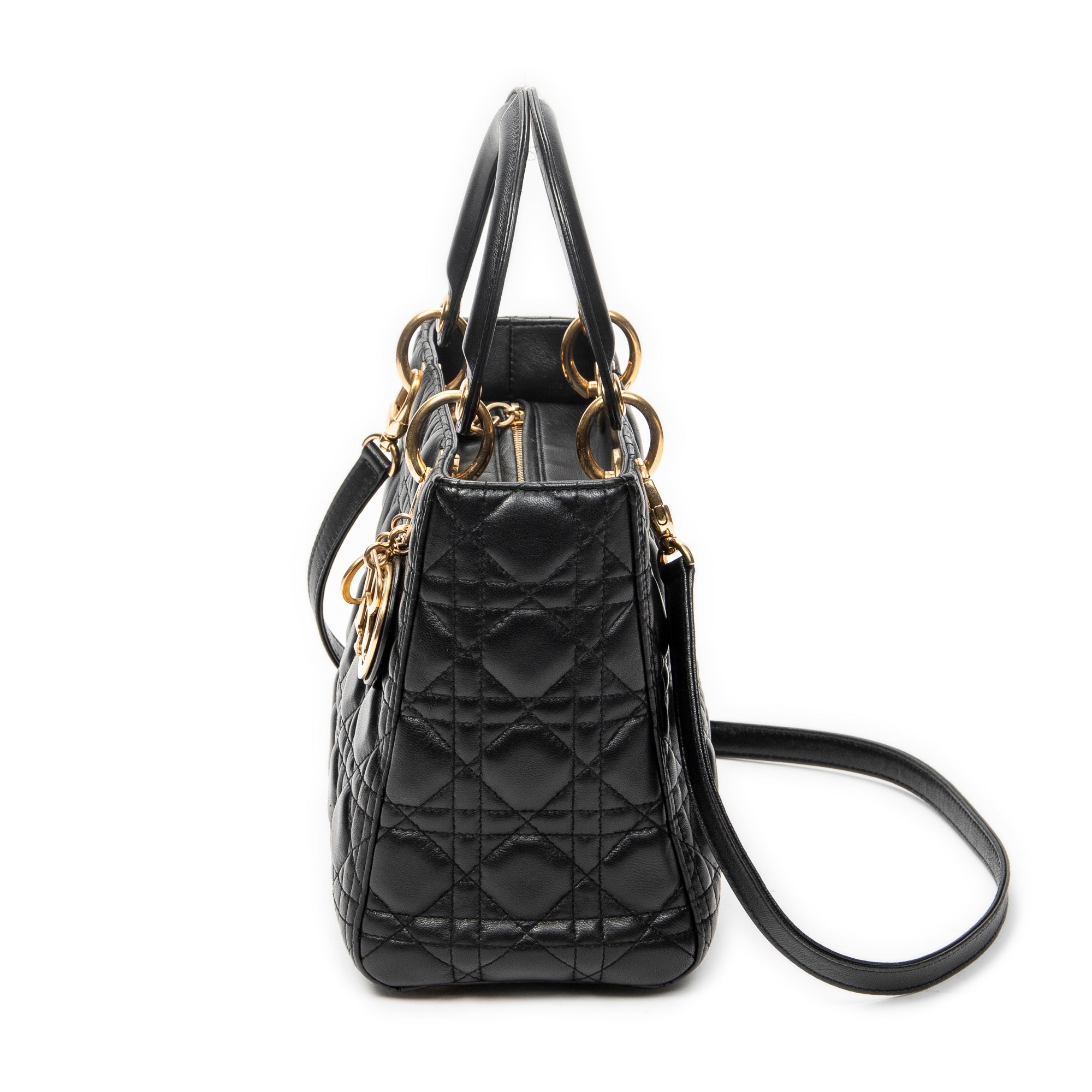 Shoulder Bag Medium Lady Dior Zip Black Cannage Lambskin Leather