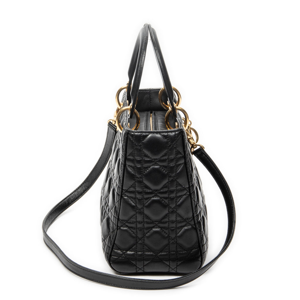 Shoulder Bag Medium Lady Dior Zip Black Cannage Lambskin Leather