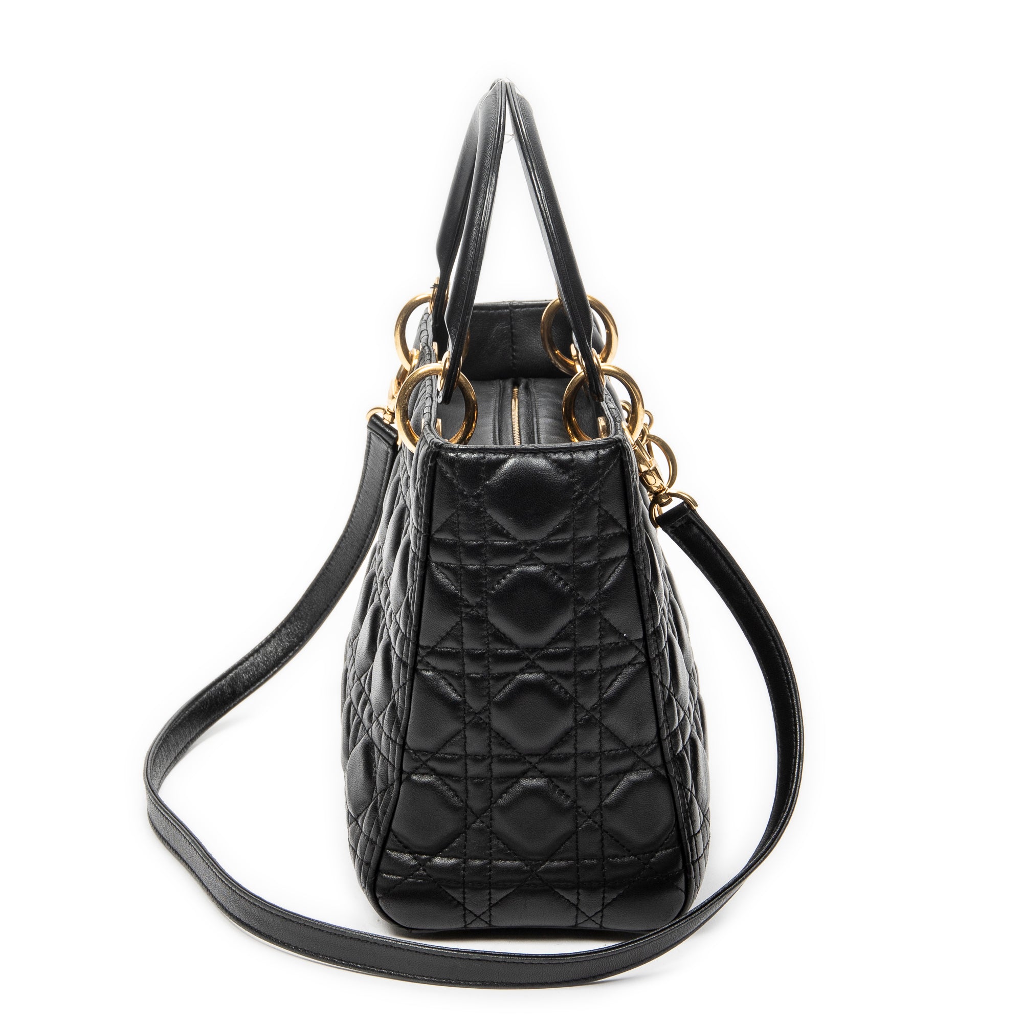 Shoulder Bag Medium Lady Dior Zip Black Cannage Lambskin Leather