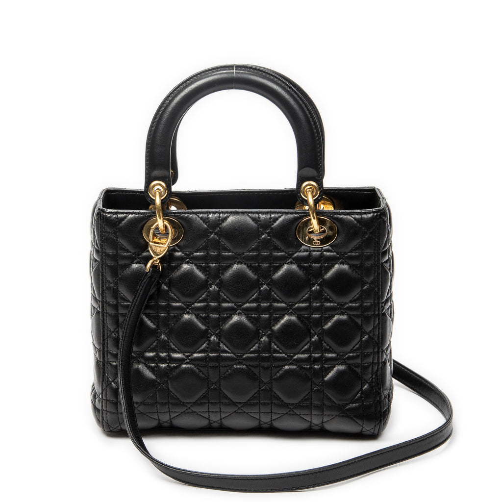 Shoulder Bag Medium Lady Dior Zip Black Cannage Lambskin Leather