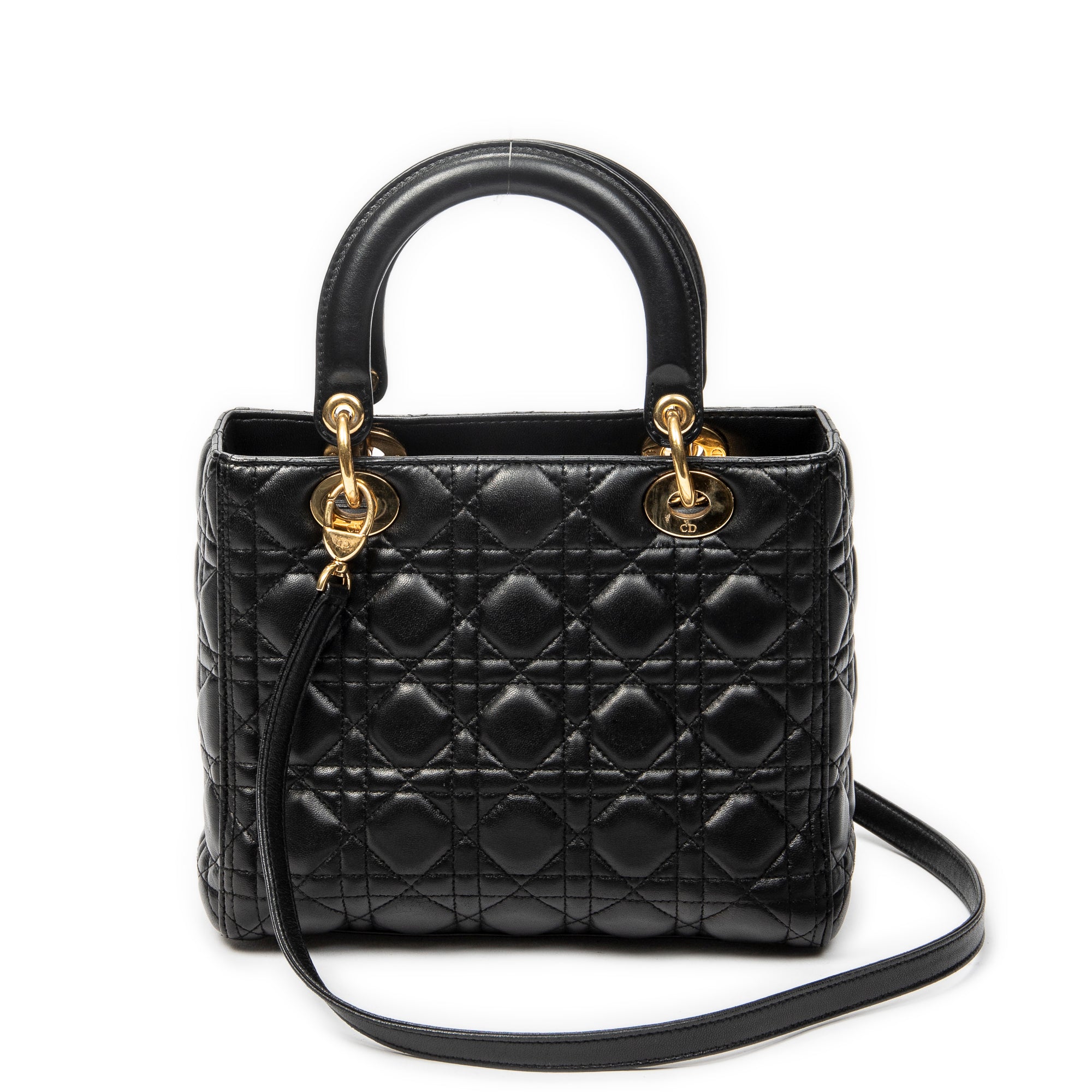 Shoulder Bag Medium Lady Dior Zip Black Cannage Lambskin Leather