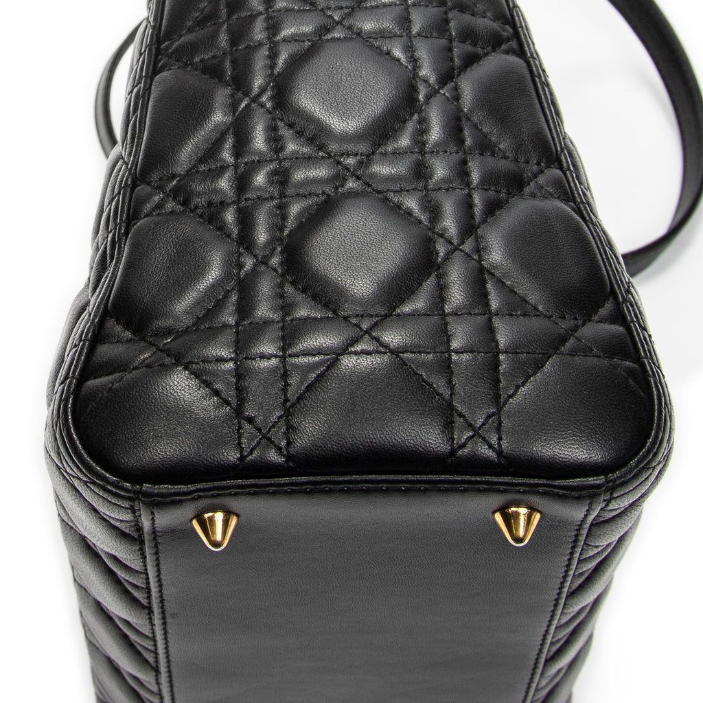 Shoulder Bag Medium Lady Dior Zip Black Cannage Lambskin Leather