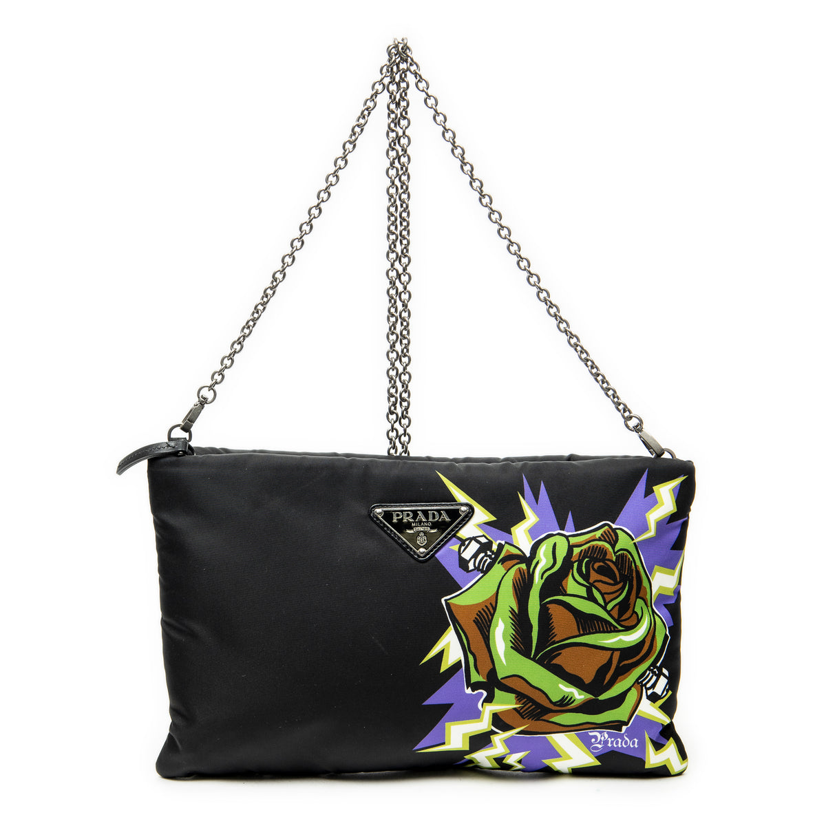 Shoulder Bag Printed Chain Pouch Crossbody Black Printed Nylon Canvas