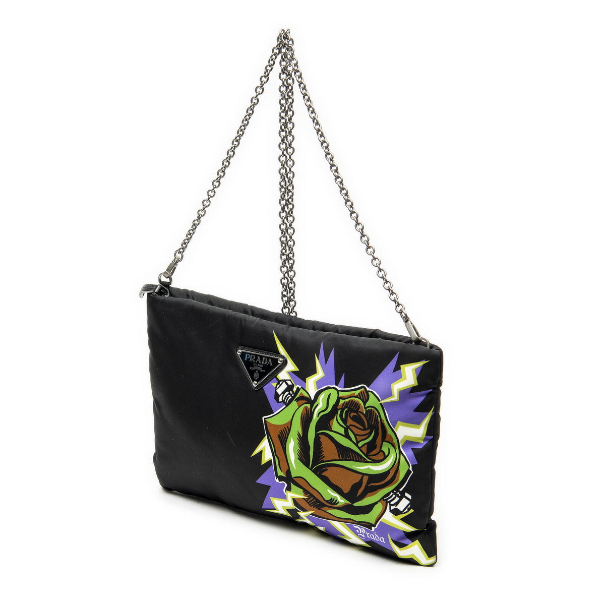 Shoulder Bag Printed Chain Pouch Crossbody Black Printed Nylon Canvas