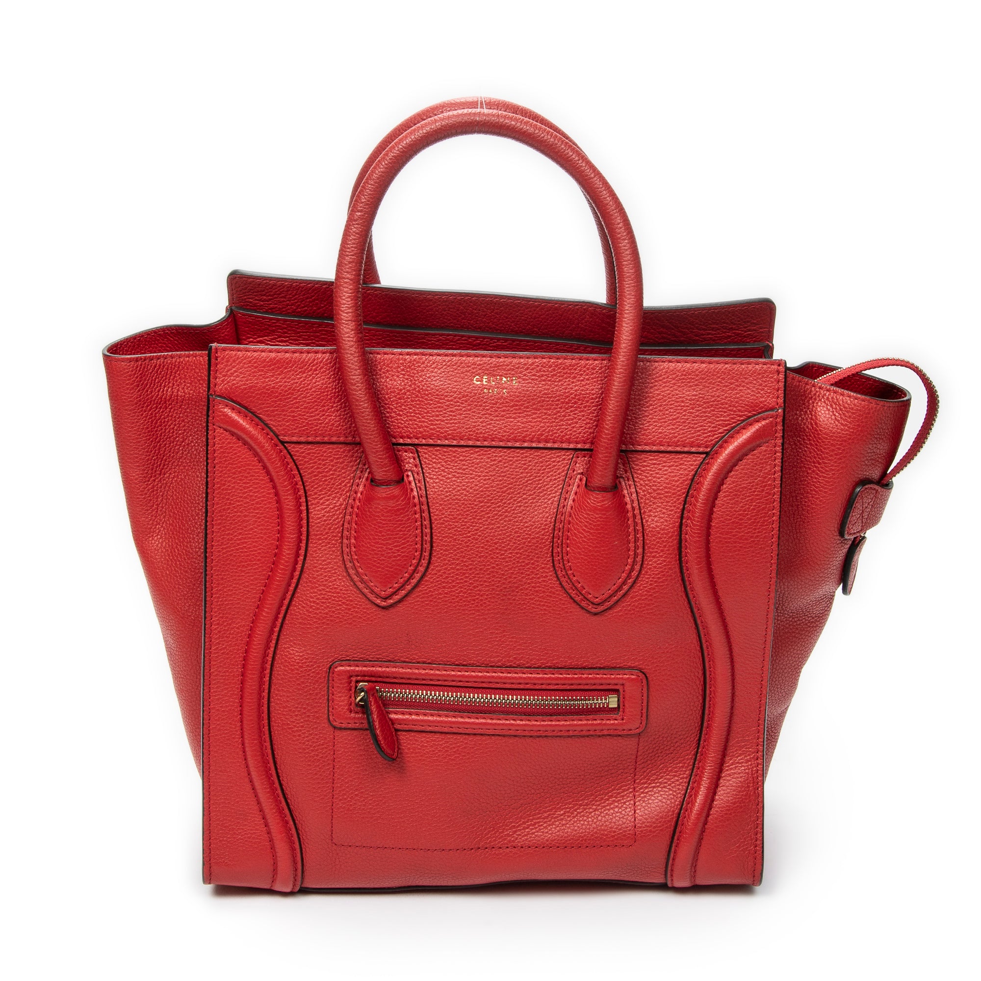 Handbag Mini Luggage Red Grained Calfskin Leather
