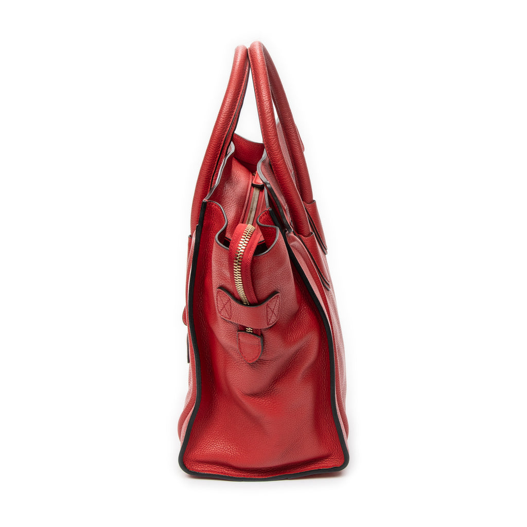 Handbag Mini Luggage Red Grained Calfskin Leather
