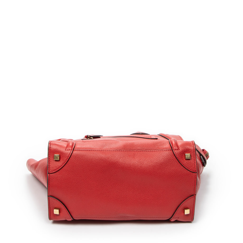Handbag Mini Luggage Red Grained Calfskin Leather