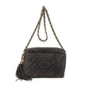 Shoulder Bag CC Tassel Camera Bag Grey Quilted Suede Leather