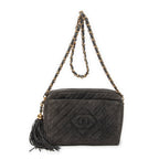 Shoulder Bag CC Tassel Camera Bag Grey Quilted Suede Leather