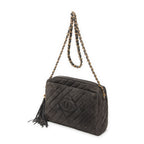 Shoulder Bag CC Tassel Camera Bag Grey Quilted Suede Leather
