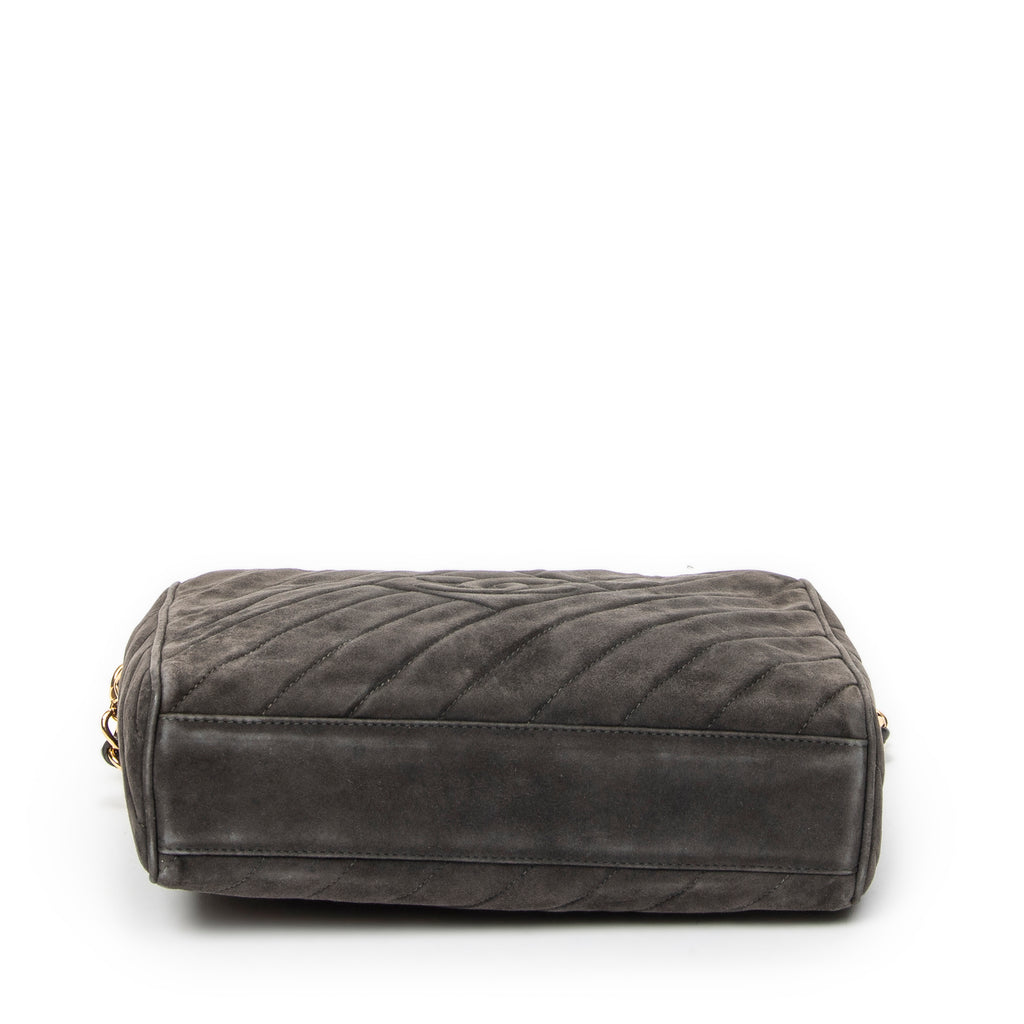 Shoulder Bag CC Tassel Camera Bag Grey Quilted Suede Leather