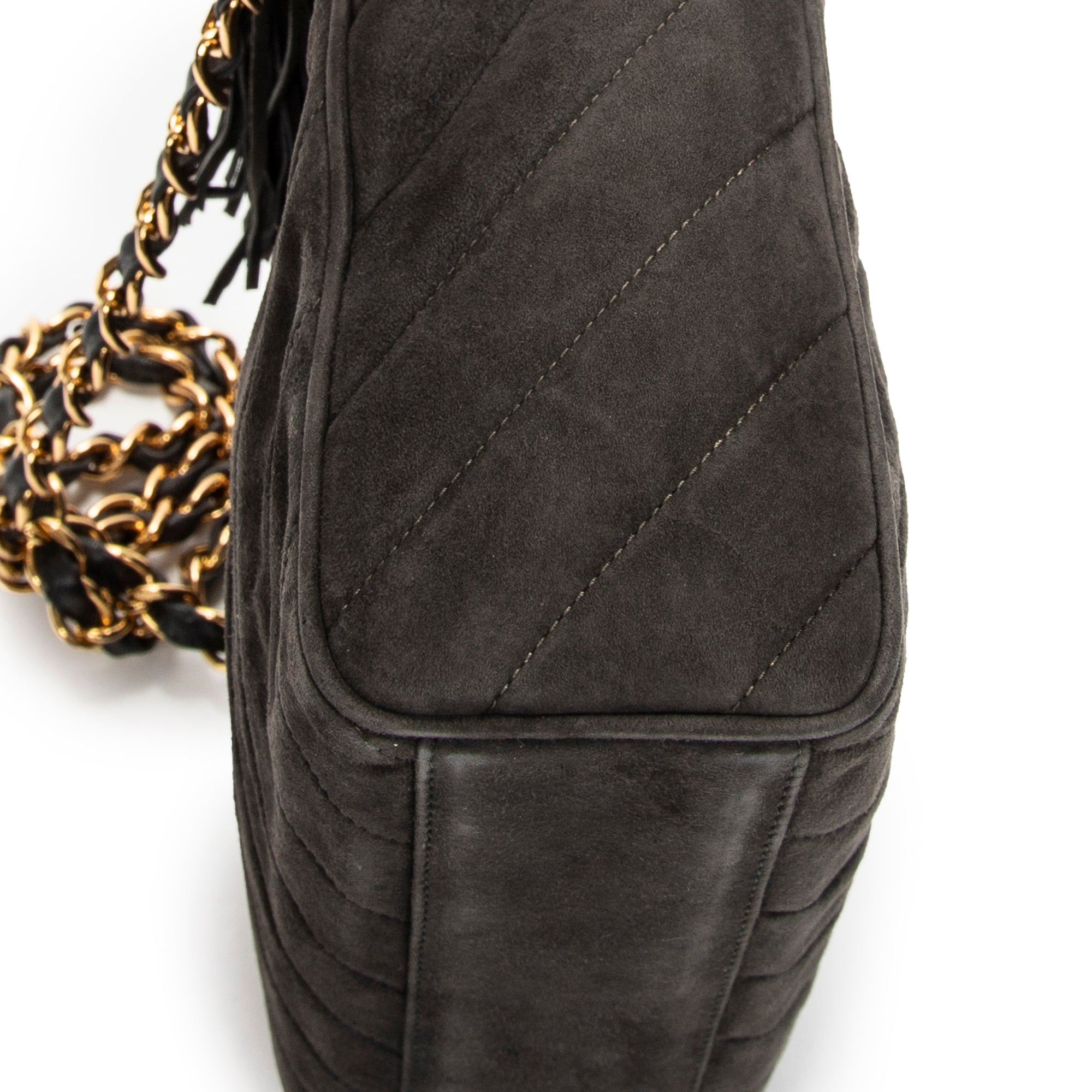 Shoulder Bag CC Tassel Camera Bag Grey Quilted Suede Leather