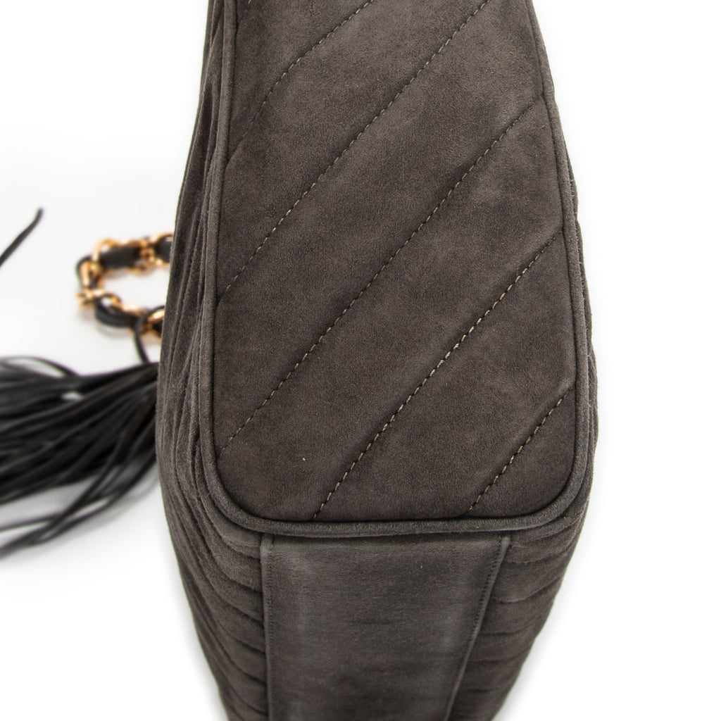 Shoulder Bag CC Tassel Camera Bag Grey Quilted Suede Leather