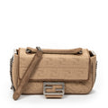 Shoulder Bag Midi Baguette Chain Crossbody Beige Technical Fabric FF Canvas