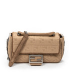 Shoulder Bag Midi Baguette Chain Crossbody Beige Technical Fabric FF Canvas