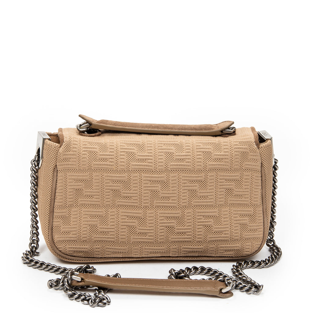 Shoulder Bag Midi Baguette Chain Crossbody Beige Technical Fabric FF Canvas
