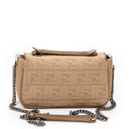 Shoulder Bag Midi Baguette Chain Crossbody Beige Technical Fabric FF Canvas
