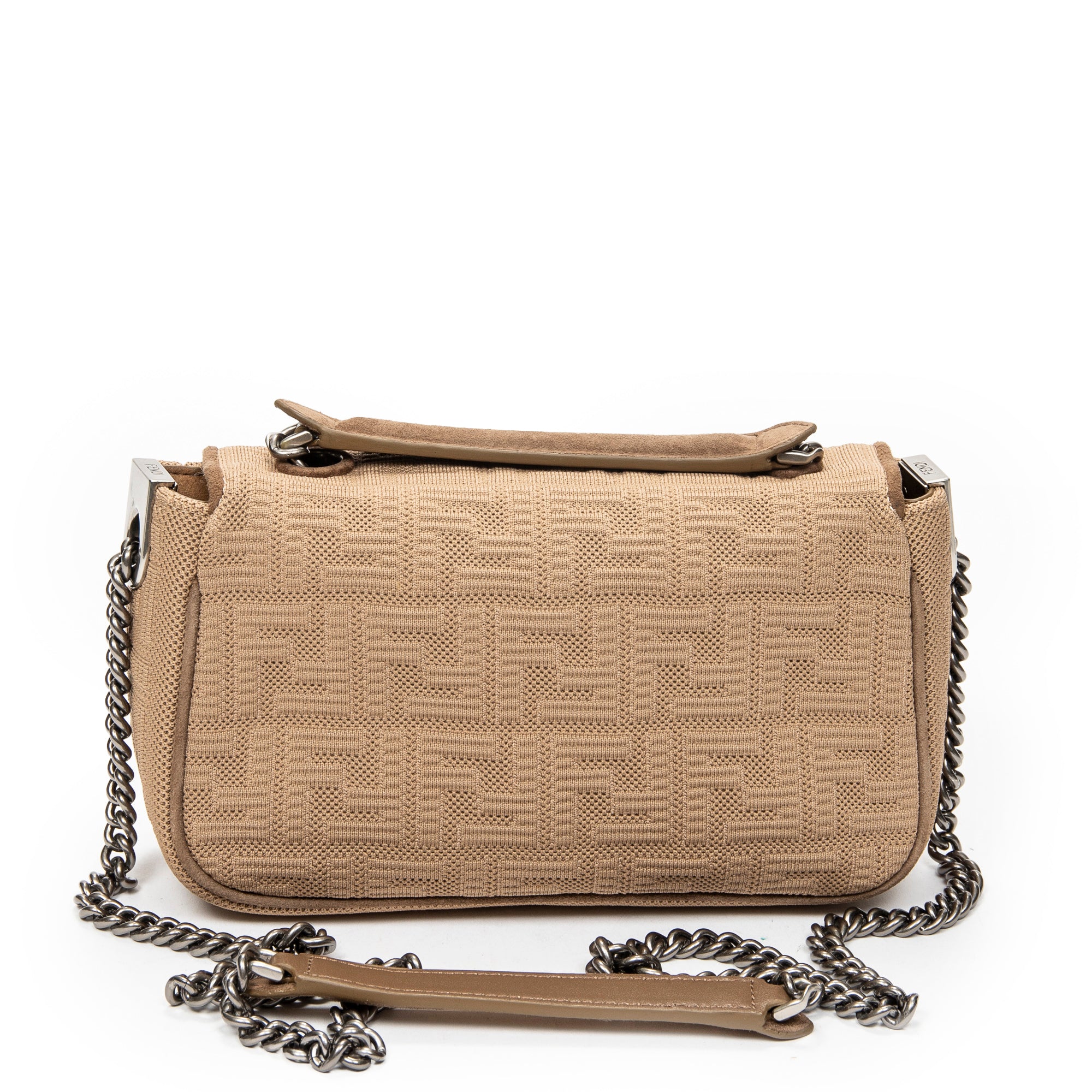 Shoulder Bag Midi Baguette Chain Crossbody Beige Technical Fabric FF Canvas