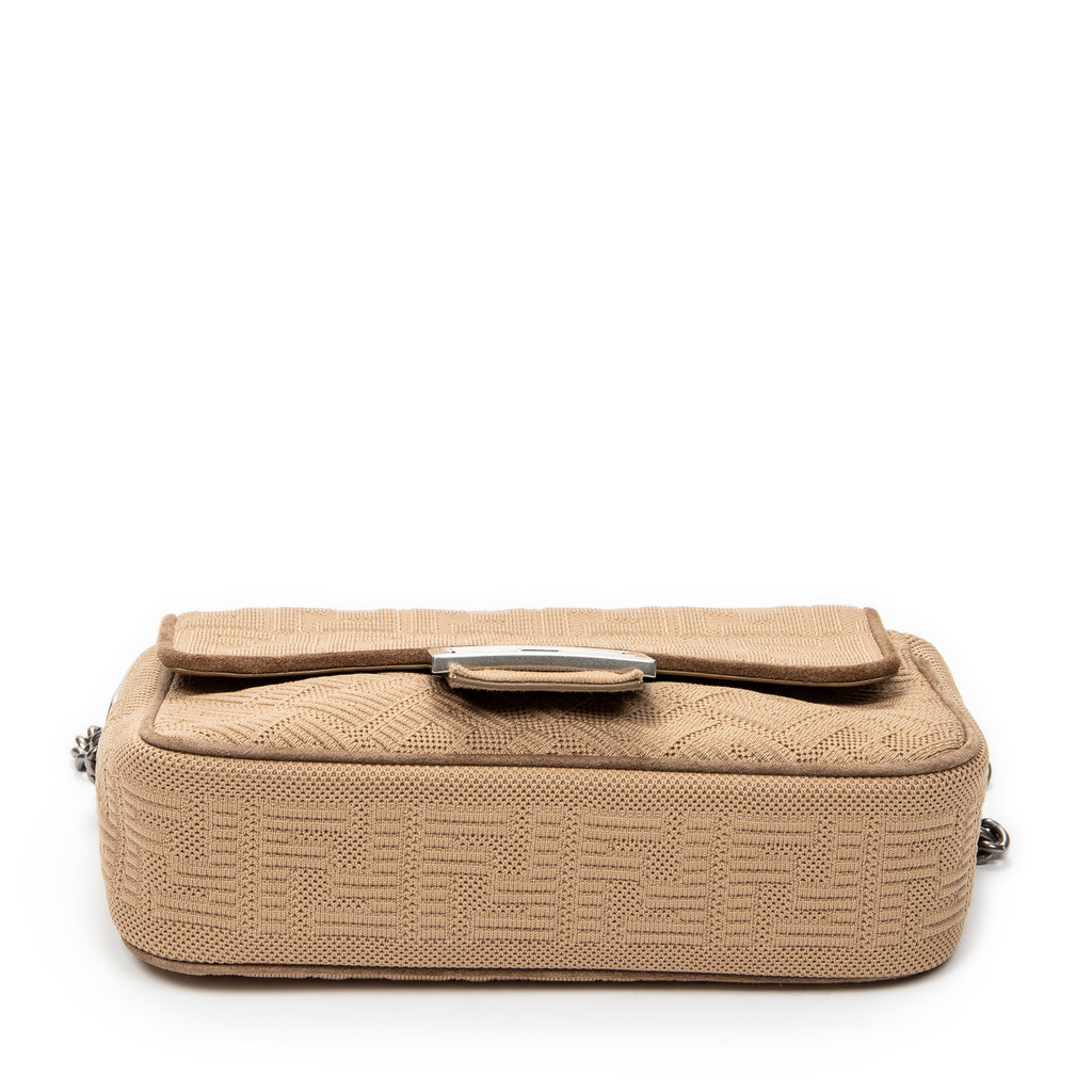 Shoulder Bag Midi Baguette Chain Crossbody Beige Technical Fabric FF Canvas