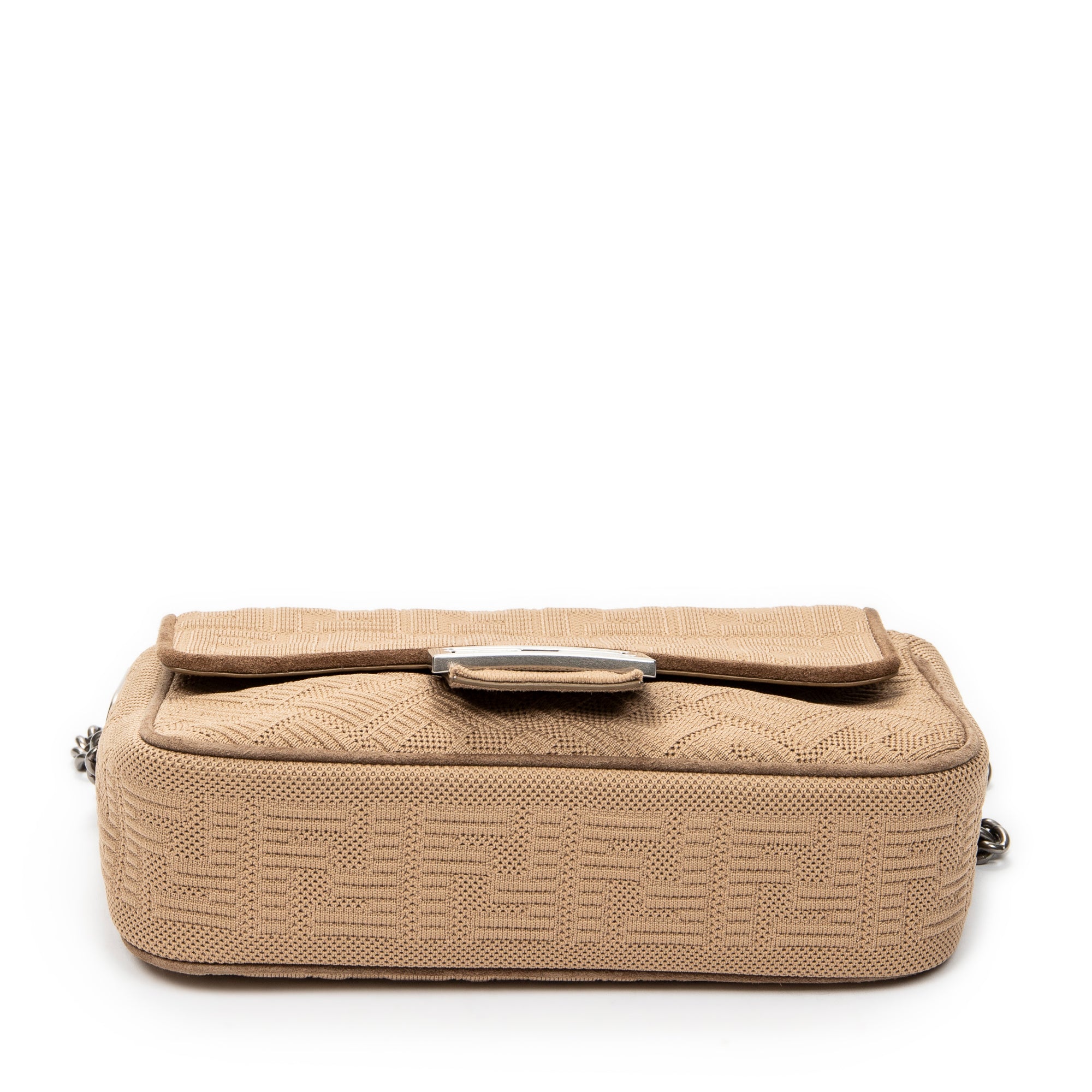 Shoulder Bag Midi Baguette Chain Crossbody Beige Technical Fabric FF Canvas