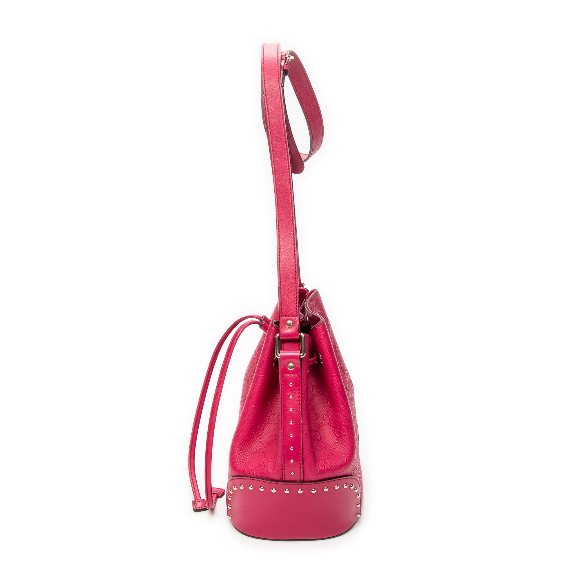 Shoulder Bag Small Drawstring Bucket Bag Fuchsia Pink GG Embossed Leather