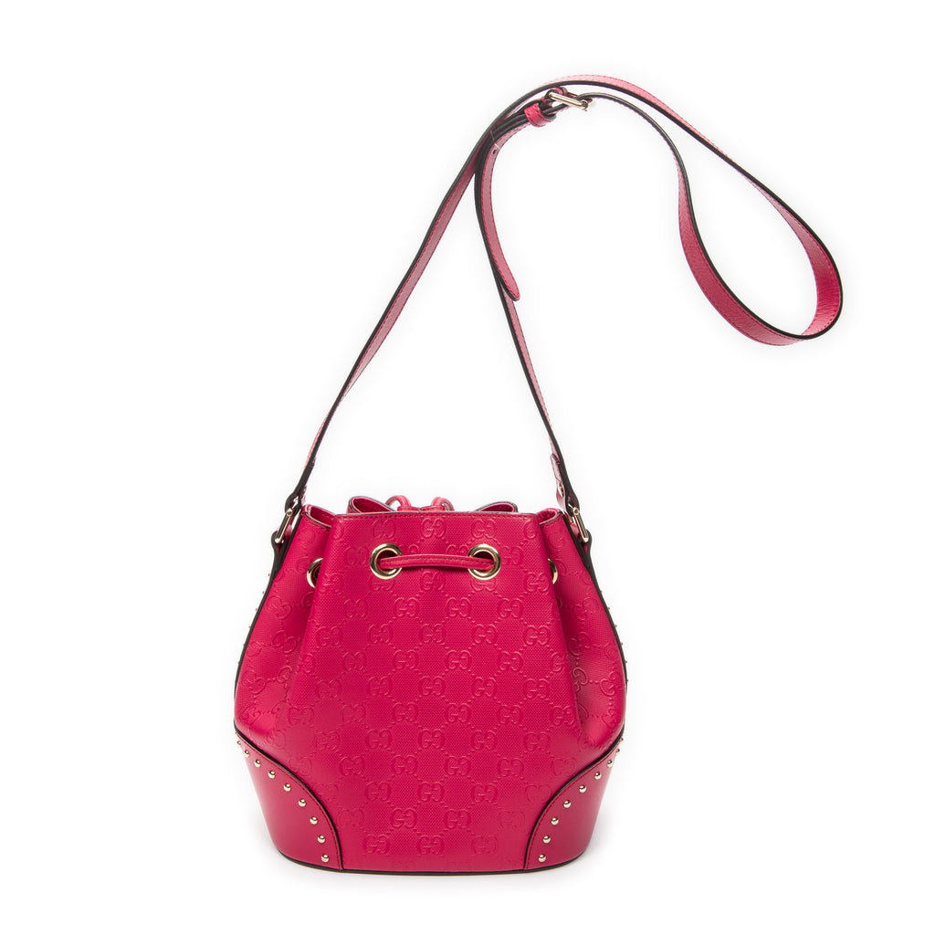 Shoulder Bag Small Drawstring Bucket Bag Fuchsia Pink GG Embossed Leather