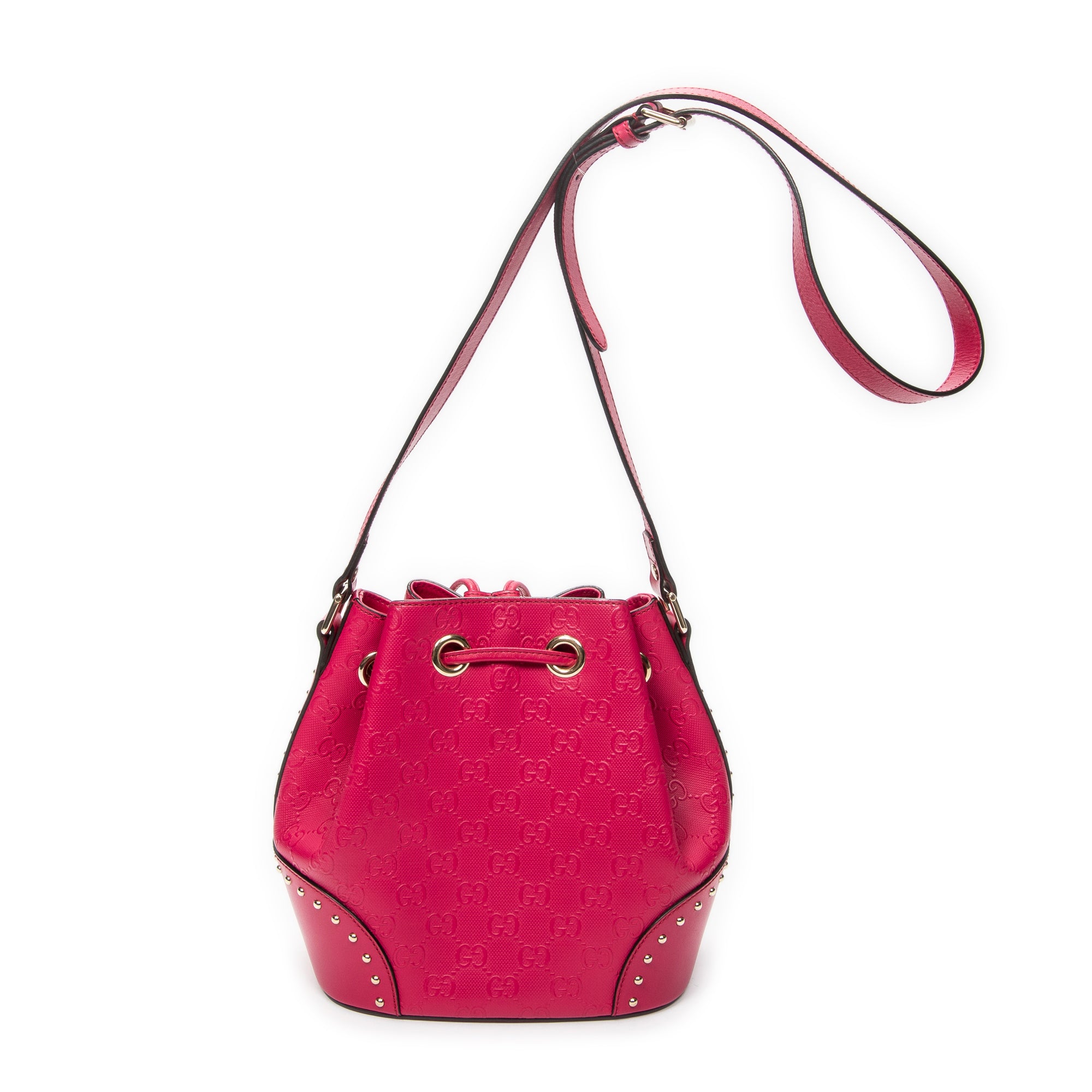 Shoulder Bag Small Drawstring Bucket Bag Fuchsia Pink GG Embossed Leather