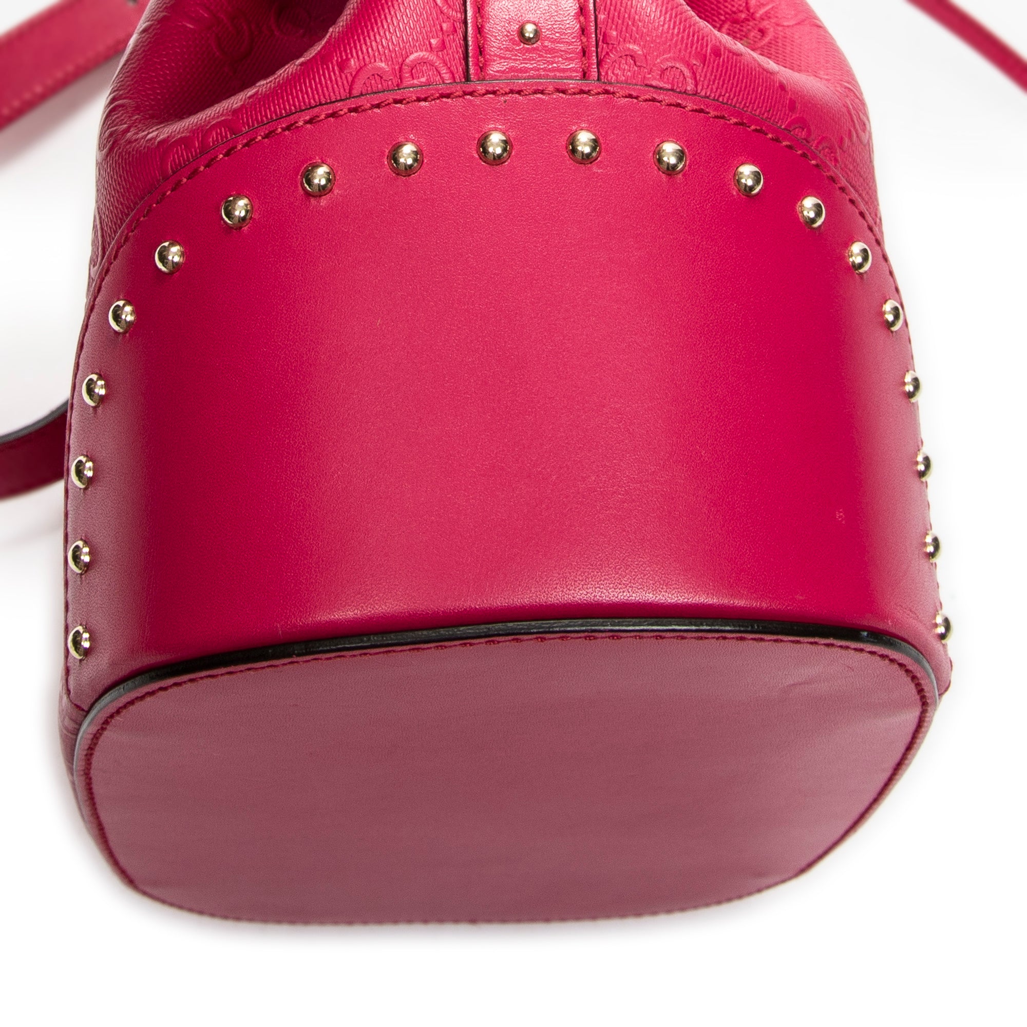 Shoulder Bag Small Drawstring Bucket Bag Fuchsia Pink GG Embossed Leather