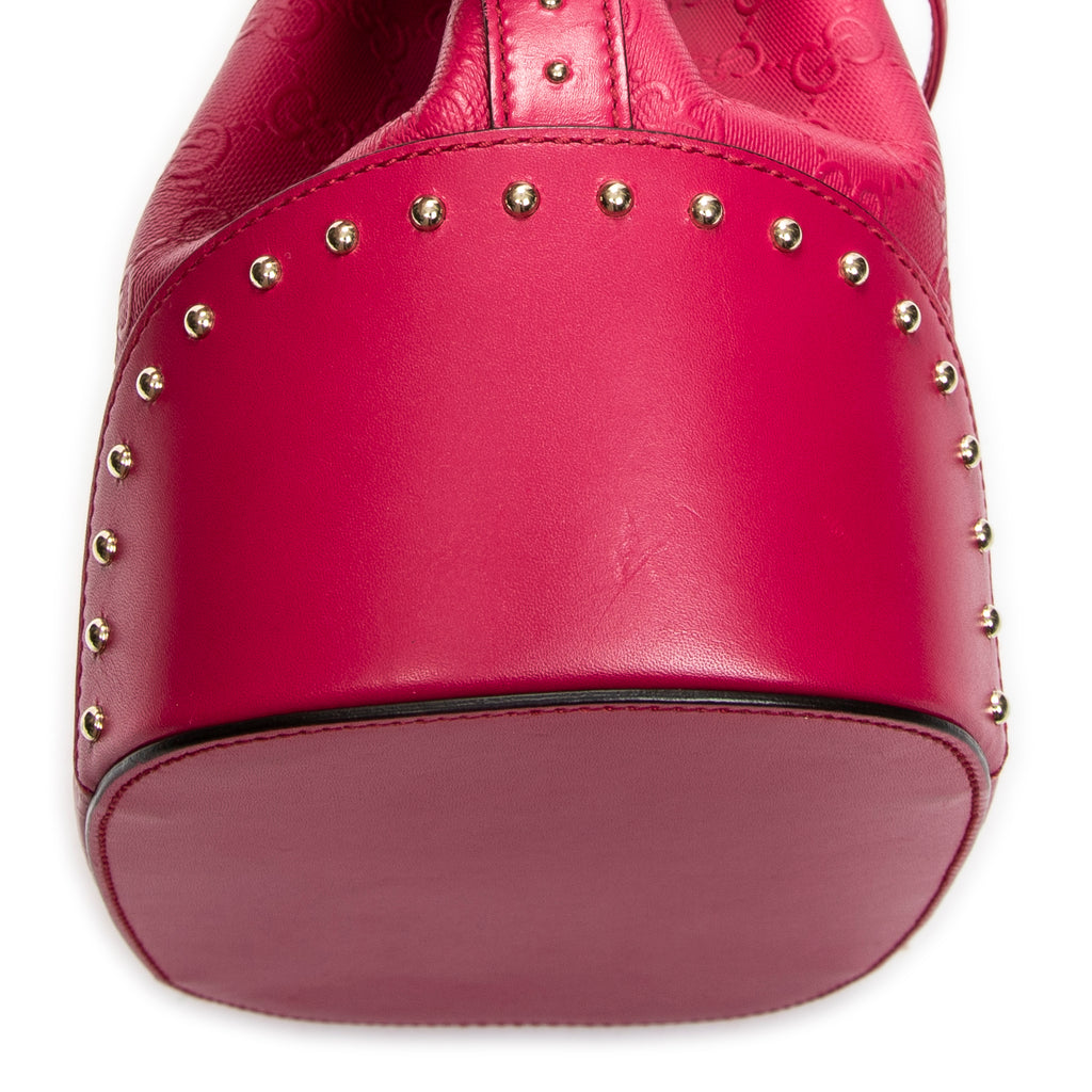 Shoulder Bag Small Drawstring Bucket Bag Fuchsia Pink GG Embossed Leather