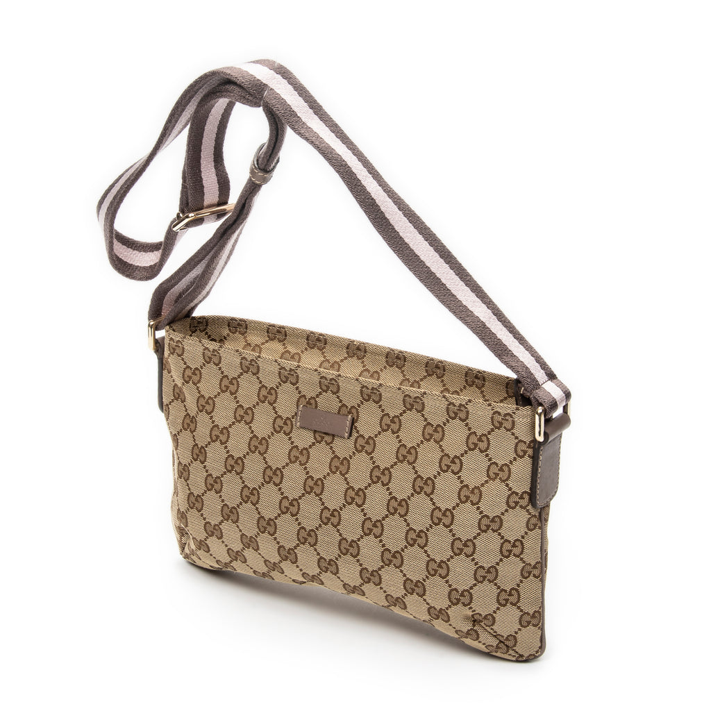 Shoulder Bag Small Web Zip Crossbody Beige Monogrammed Canvas