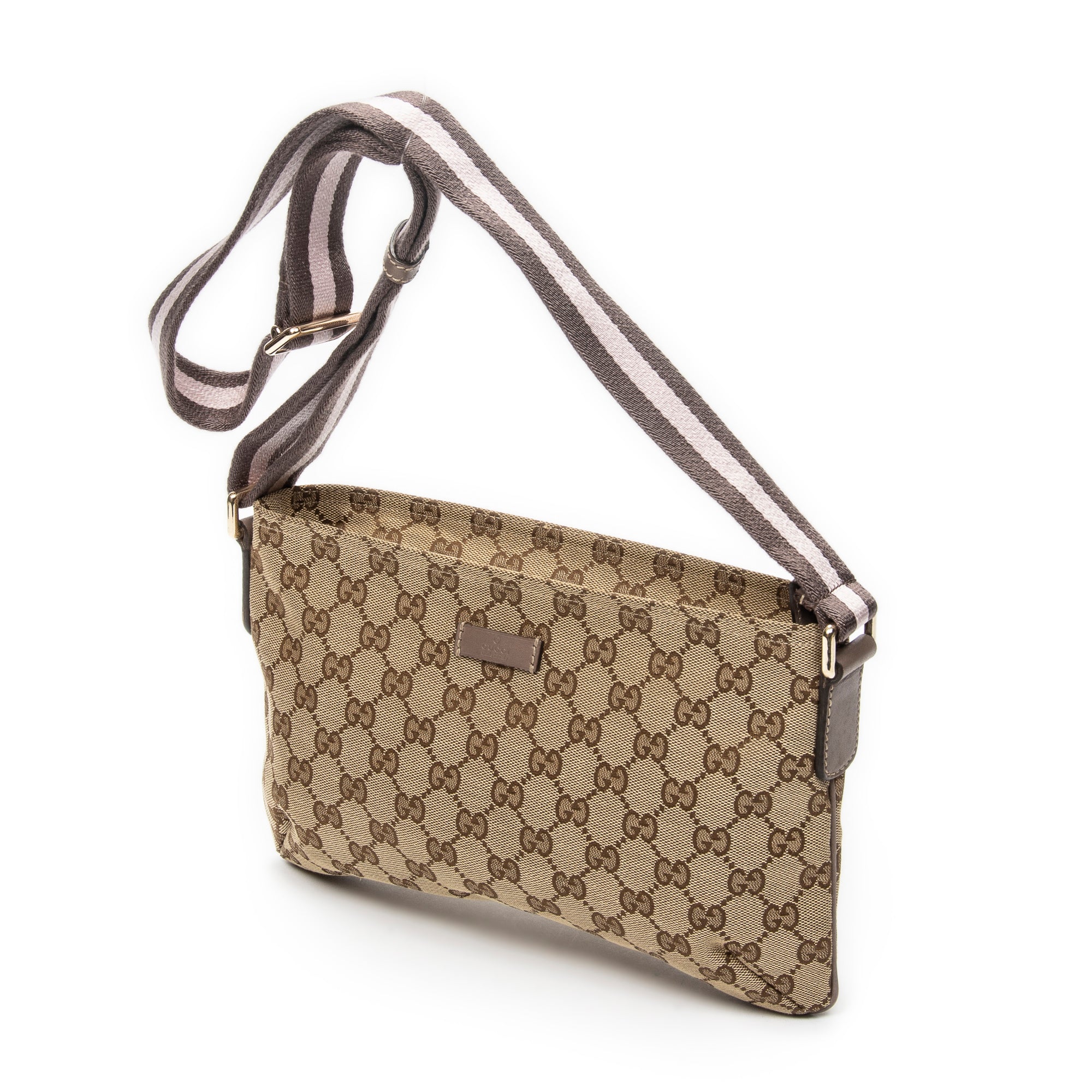 Shoulder Bag Small Web Zip Crossbody Beige Monogrammed Canvas