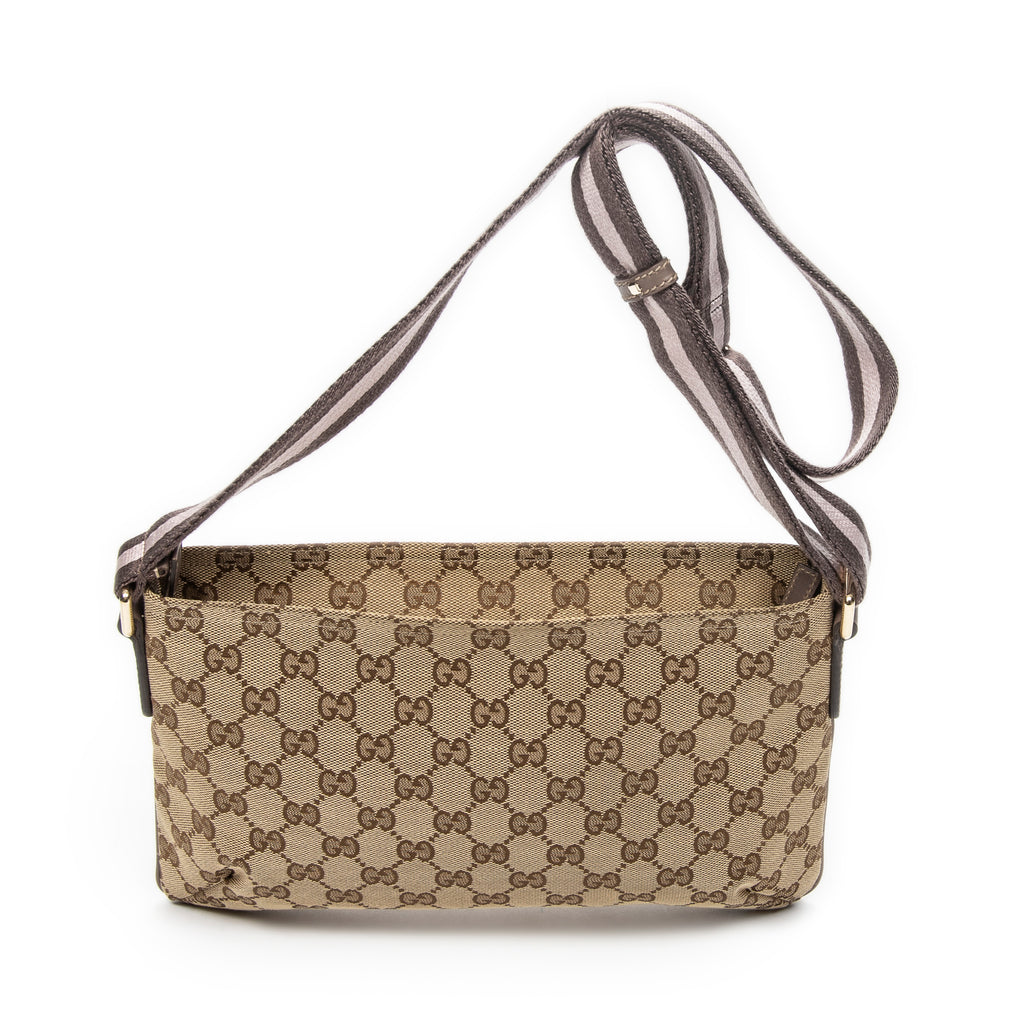 Shoulder Bag Small Web Zip Crossbody Beige Monogrammed Canvas