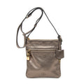 Shoulder Bag Flat Zip Crossbody Bronze Metallic Goatskin Leather