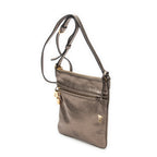 Shoulder Bag Flat Zip Crossbody Bronze Metallic Goatskin Leather