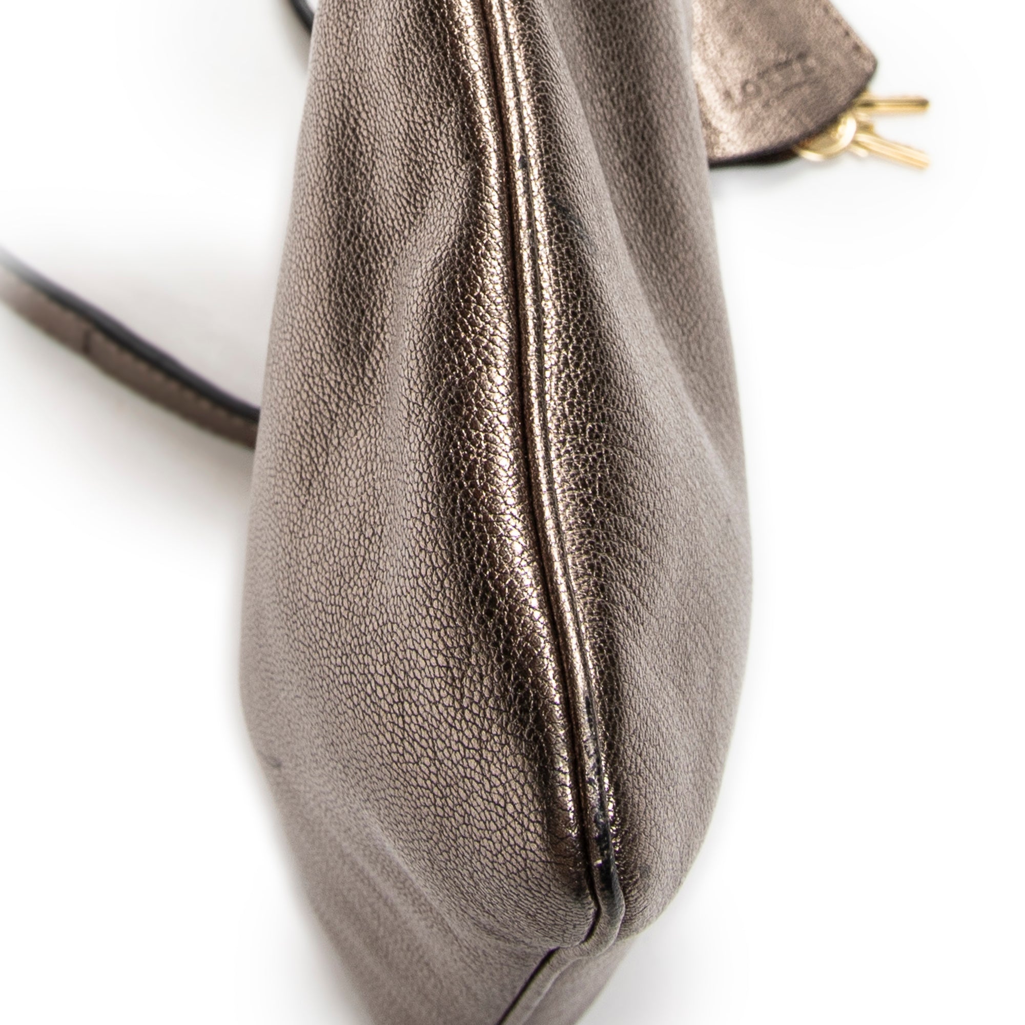 Shoulder Bag Flat Zip Crossbody Bronze Metallic Goatskin Leather